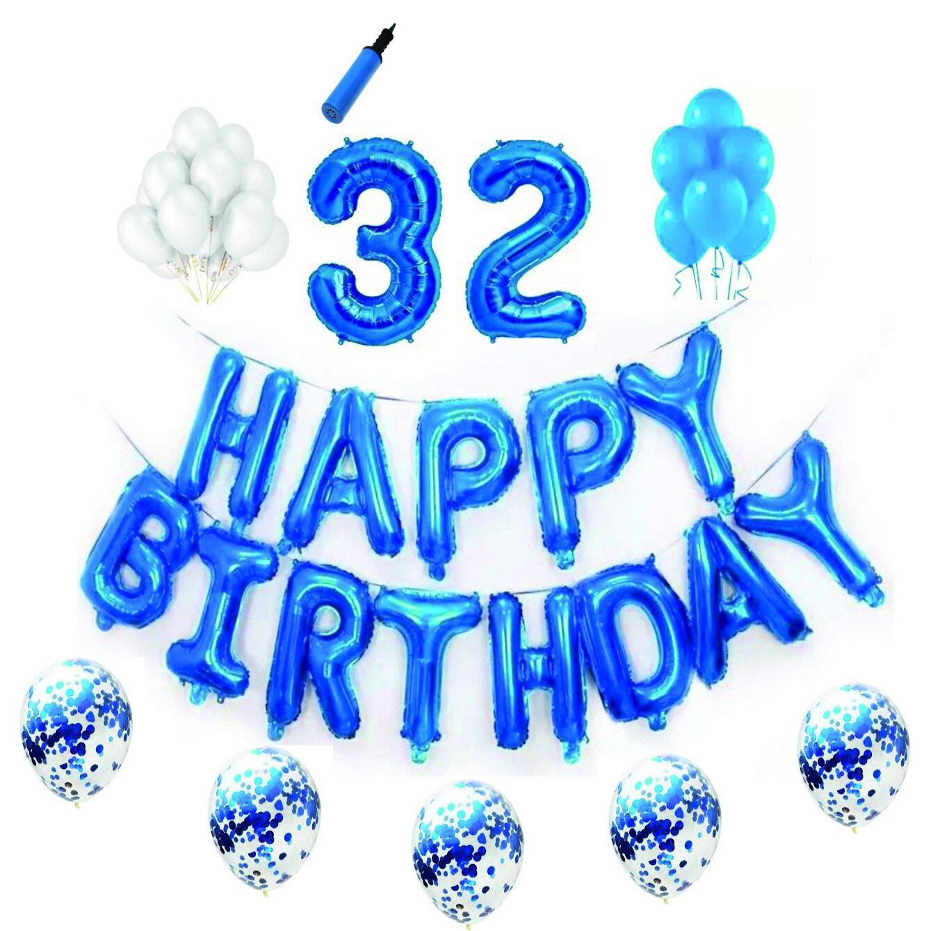 Set complet Happy Birthday , 32 ani, albastru