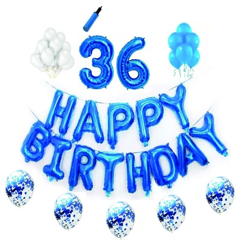 Set complet Happy Birthday , 36 ani, albastru Set complet Happy Birthday , 36 ani, albastru