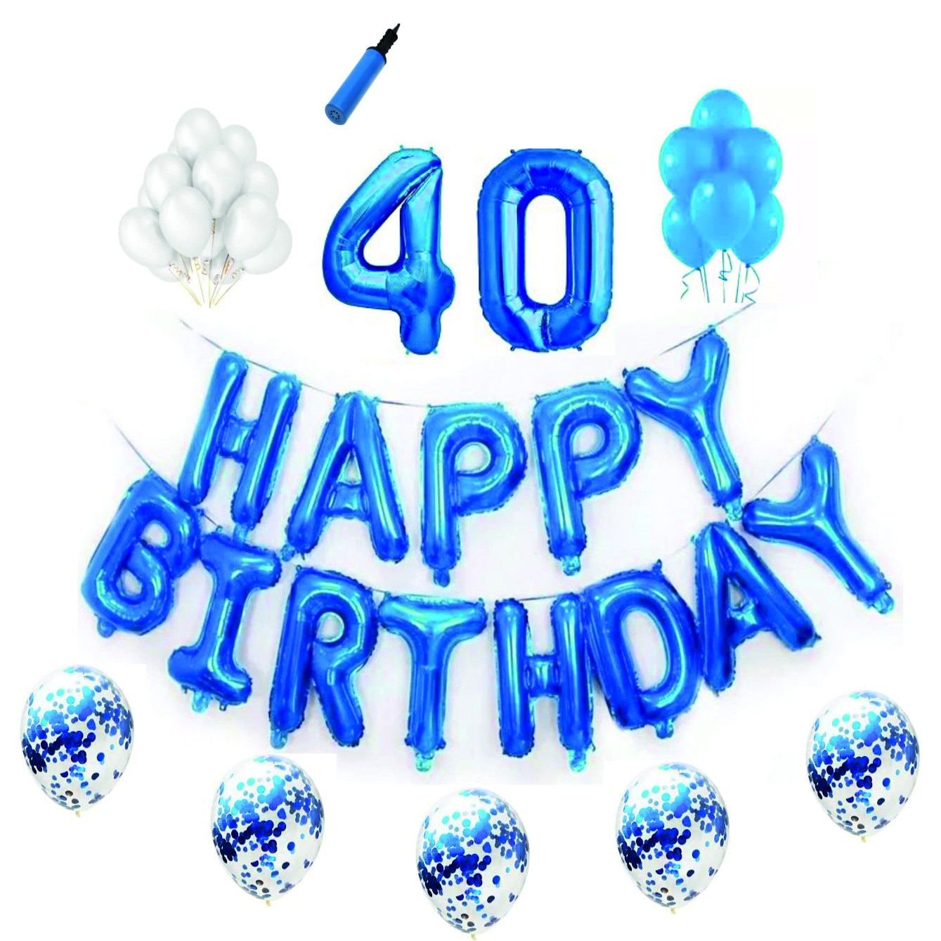 Set baloane Happy Birthday , pentru 40 ani, cifre 1 metru,Albastru
