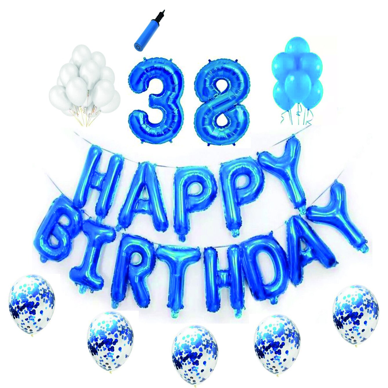 Set baloane Happy Birthday , pentru 38 ani, cifre 1 metru,Albastru