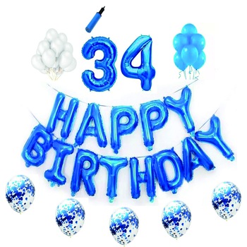 Set baloane Happy Birthday , pentru 34 ani, cifre 1 metru,Albastru Set baloane Happy Birthday , pentru 34 ani, cifre 1 metru,Albastru