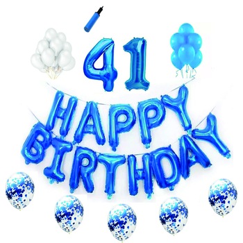 Set complet Happy Birthday , 41 ani, albastru Set complet Happy Birthday , 41 ani, albastru