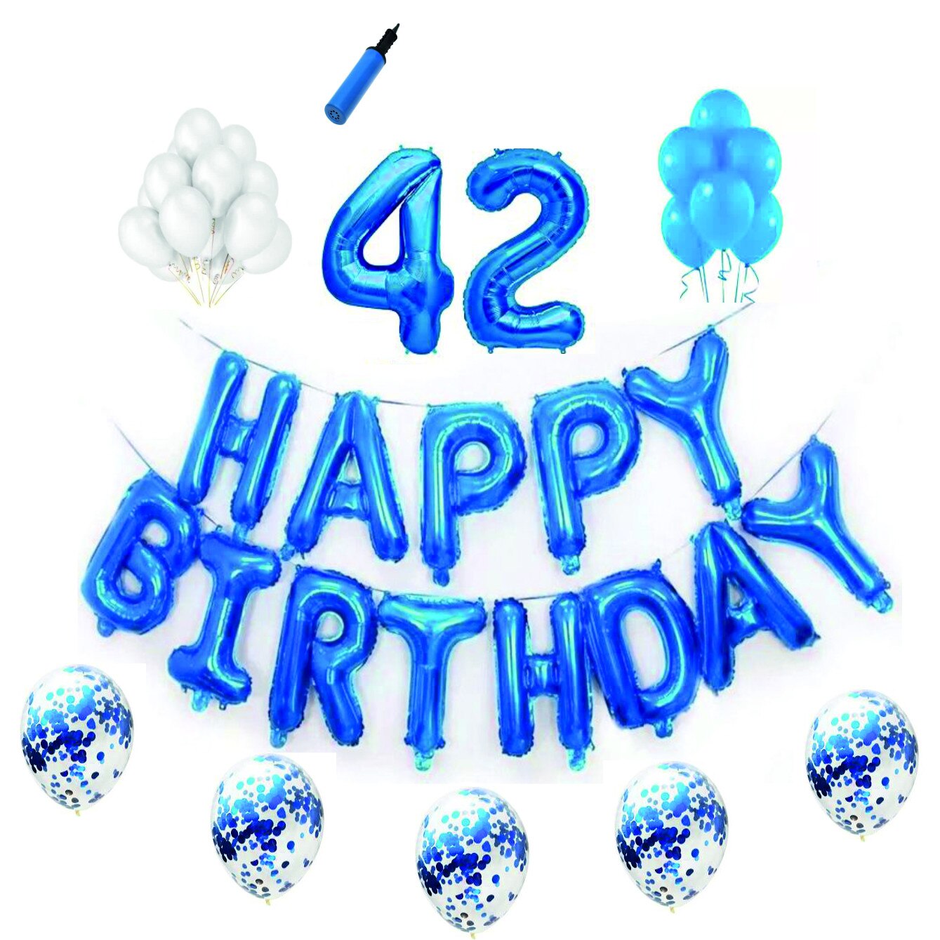 Set baloane Happy Birthday , pentru 42 ani, cifre 1 metru,Albastru