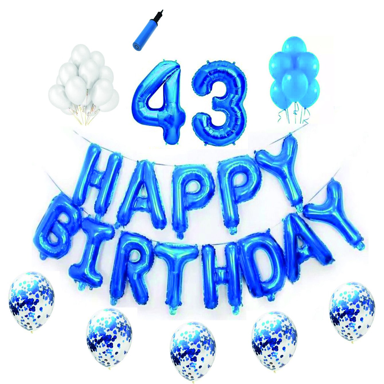 Set complet Happy Birthday , 43 ani, albastru