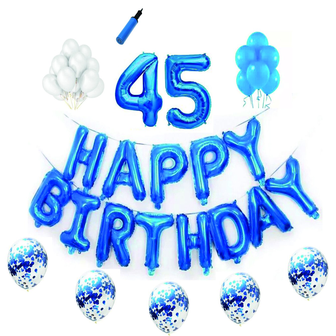 Set complet Happy Birthday , 45 ani, albastru