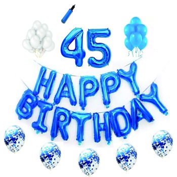Set baloane Happy Birthday , pentru 45 ani, cifre 1 metru,Albastru Set baloane Happy Birthday , pentru 45 ani, cifre 1 metru,Albastru