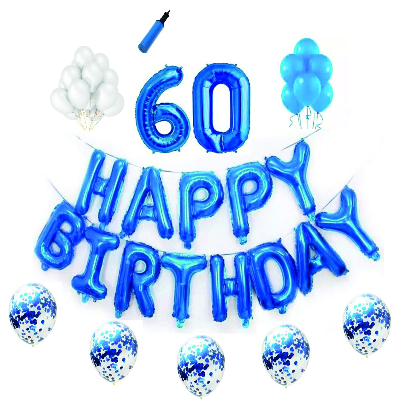 Set complet Happy Birthday , 60 ani, albastru