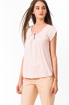 Sense, Bluza cu maneci scurte si decupaj, Roz pal Sense, Bluza cu maneci scurte si decupaj, Roz pal