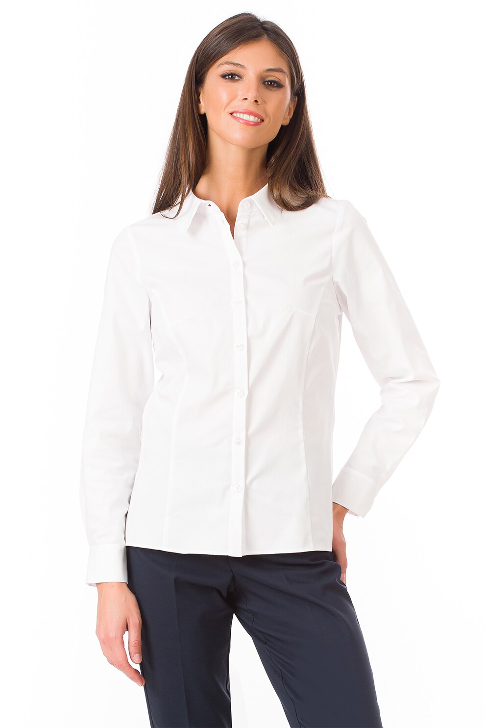 Sense, Camasa cambrata cu guler clasic, Alb, XL