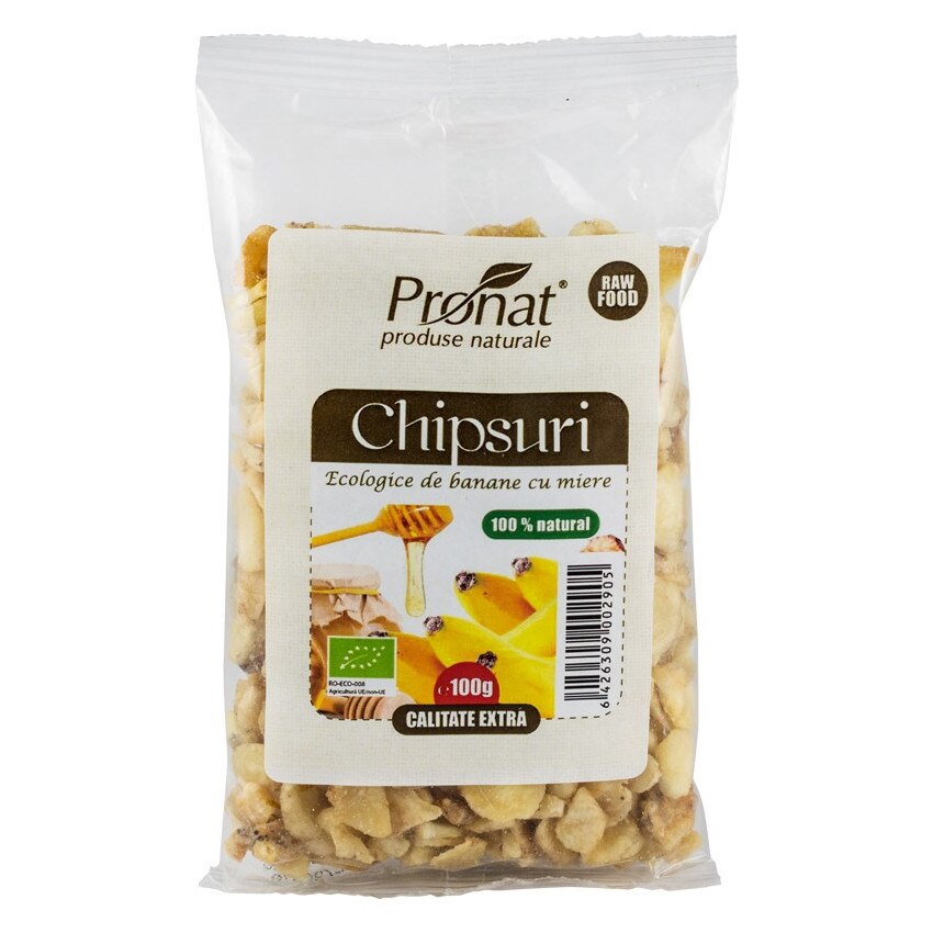 Chipsuri de banane cu miere, bio, Pronat, 100g