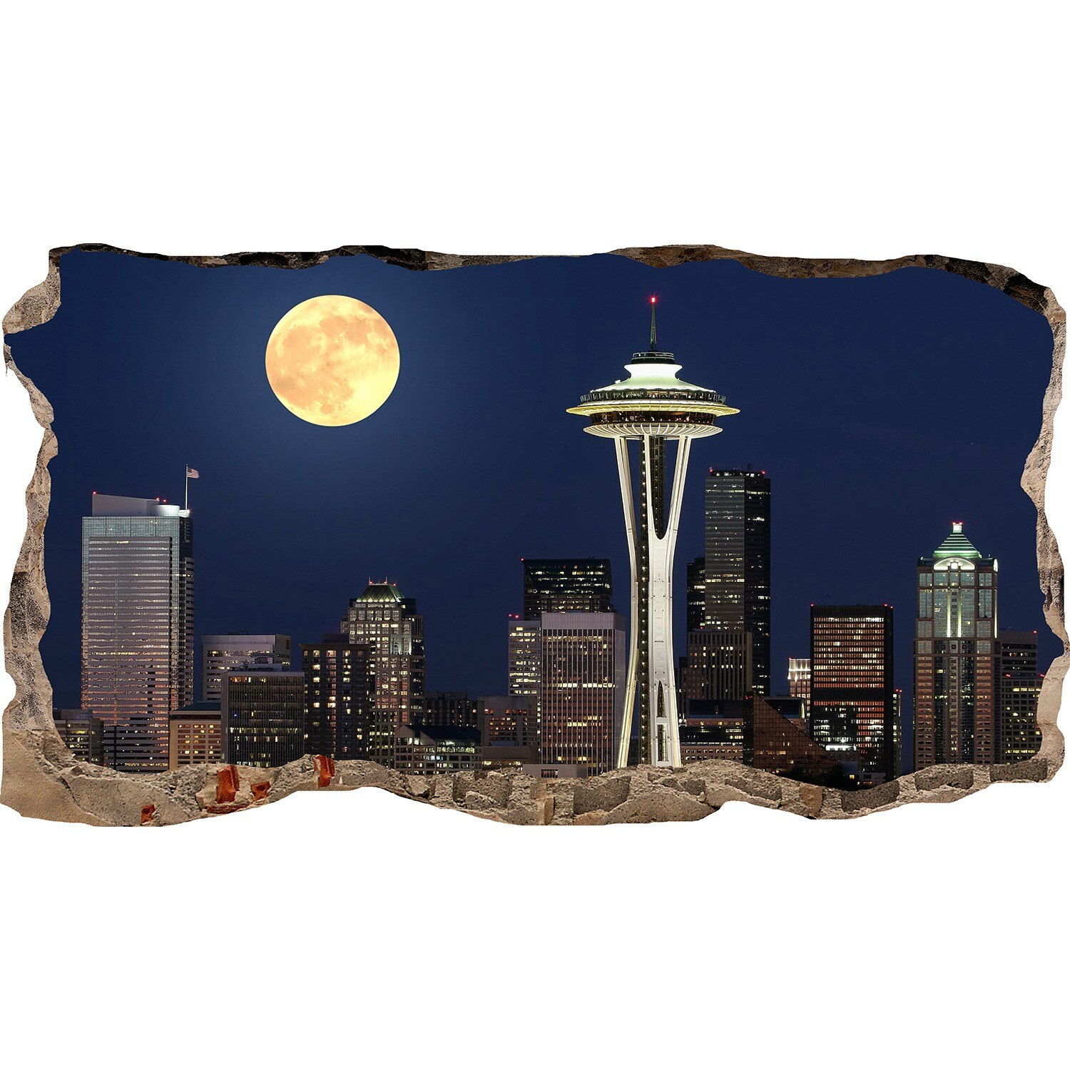 Fototapet 3D Startonight Fereastra spre Luna plina, luminos in intuneric, 1.50 x 0.82 m