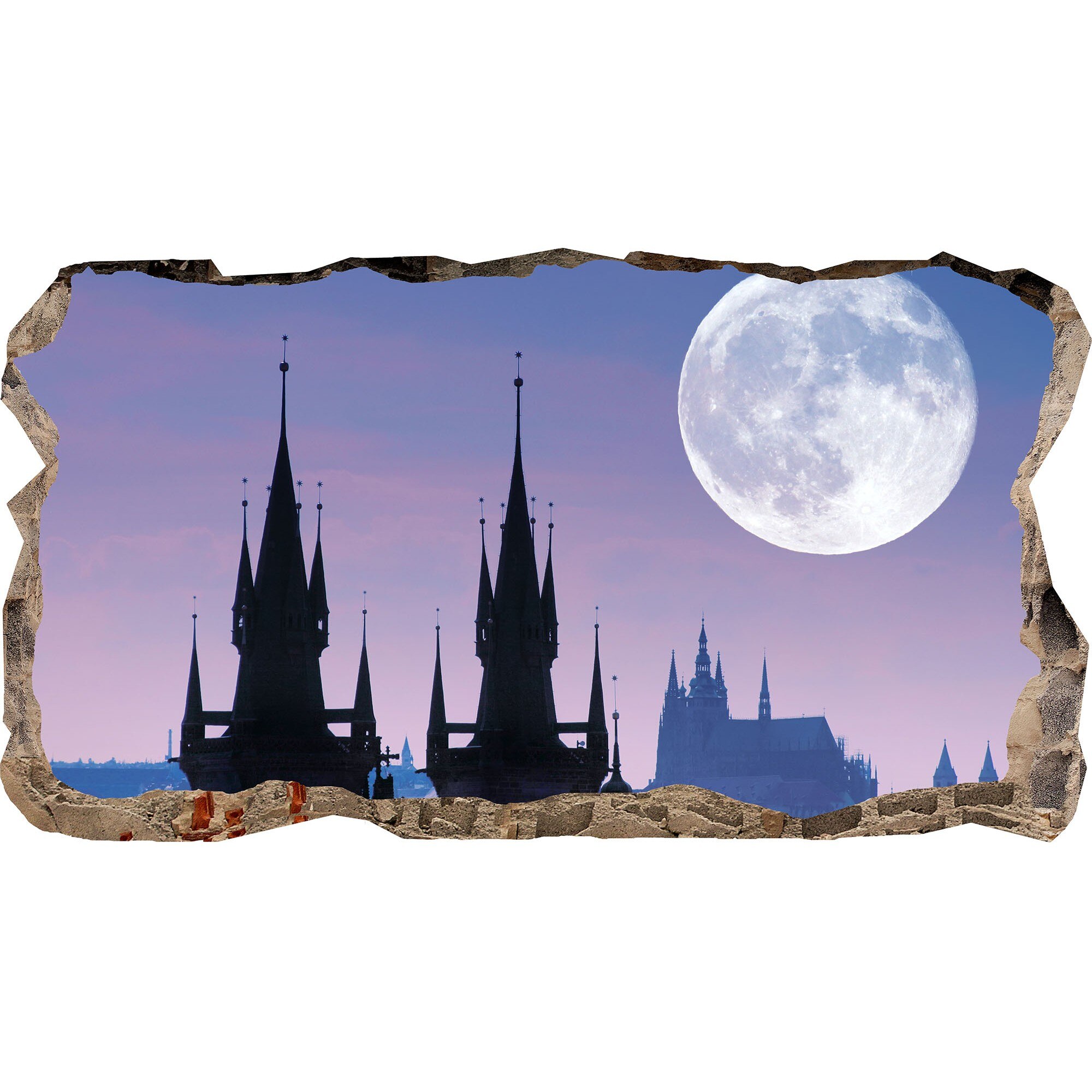 Fototapet 3D Startonight Luna peste Praga, luminos in intuneric, 1.50 x 0.82 m