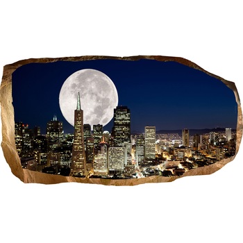 Fototapet 3D Startonight Luna plina peste oras, luminos in intuneric, 2.20 x 1.20 m Fototapet 3D Startonight Luna plina peste oras, luminos in intuneric, 2.20 x 1.20 m