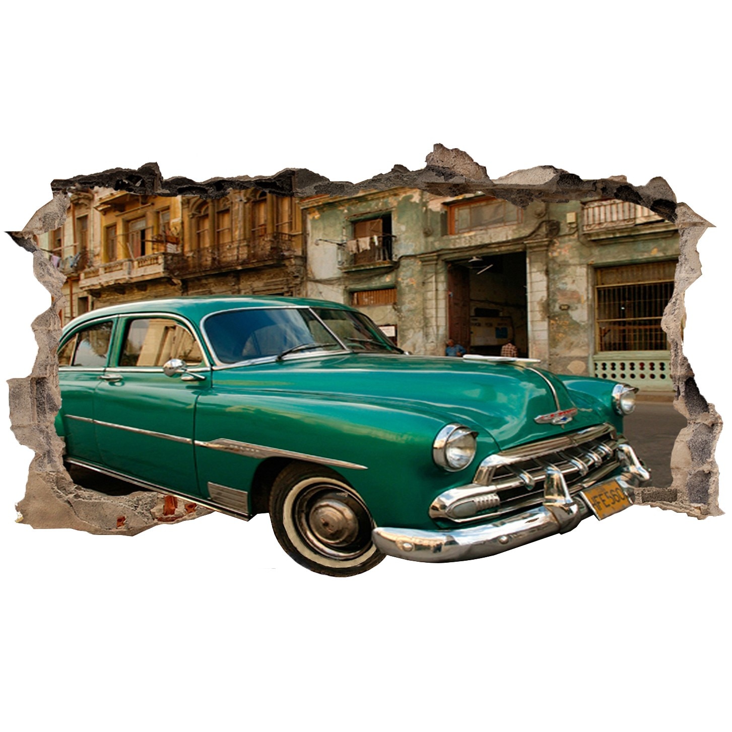 Fototapet 3D Startonight Masina verde in Havana, luminos in intuneric, 1.50 x 0.82 m