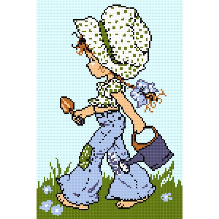 Goblen Fetita cu stropitoare , Hudemas , kit goblen imprimat pe panza , cu fire mouline