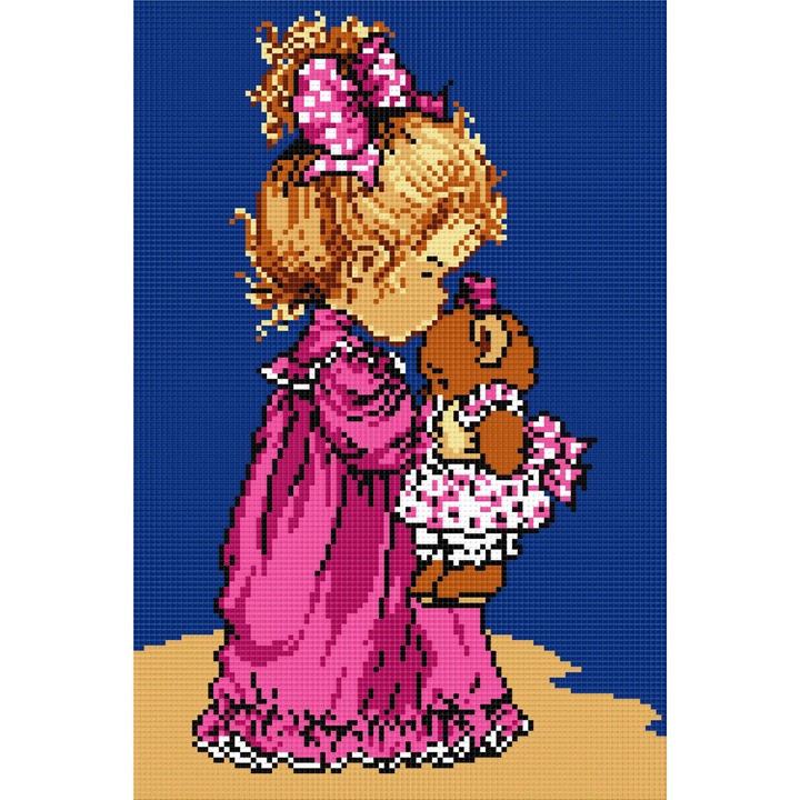 Goblen Fetita cu ursulet , Hudemas , kit goblen cu diagrama alb negru , cu fire mouline