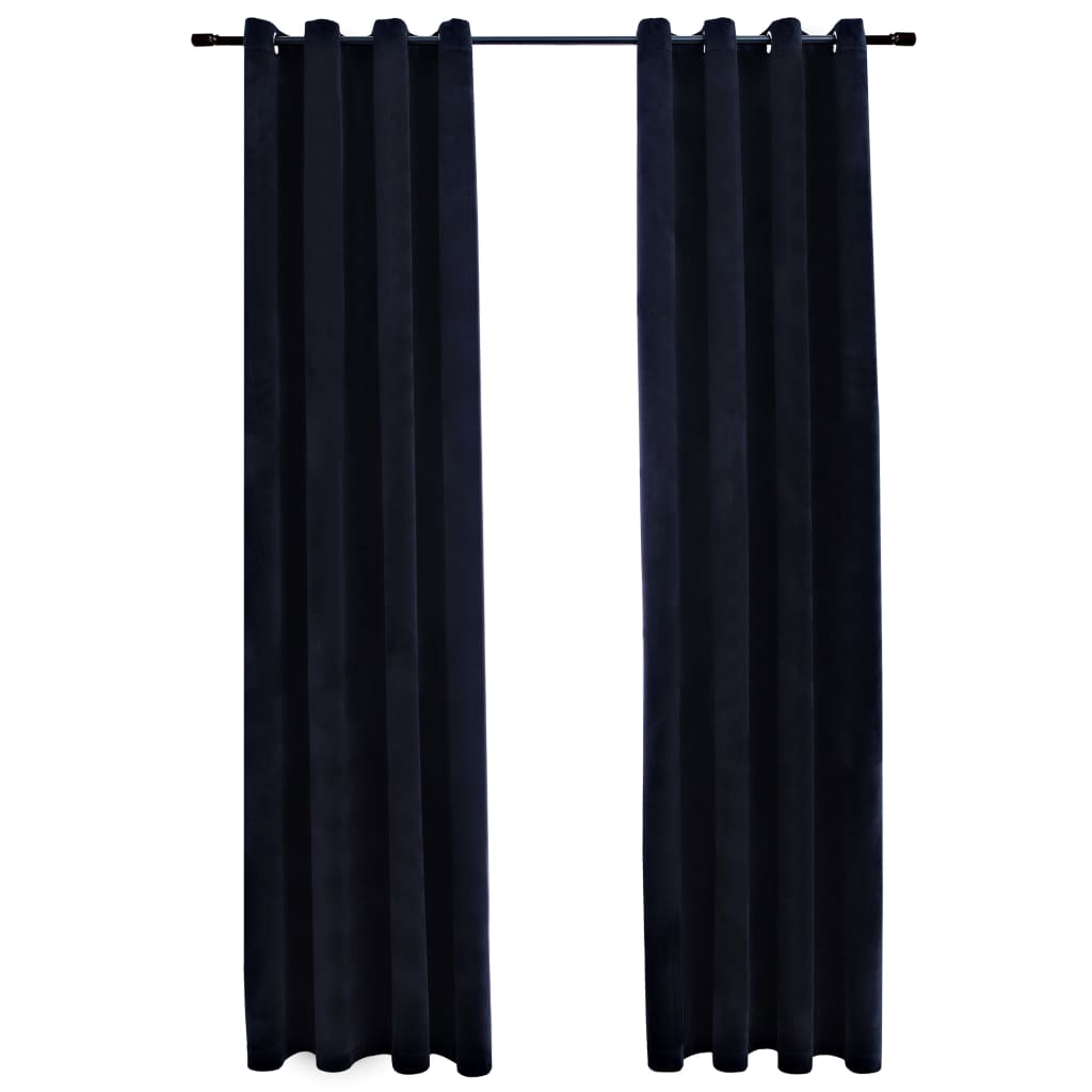 Set de 2 draperii opace cu inele, vidaXL,Catifea, 140 x 225 cm, Negru