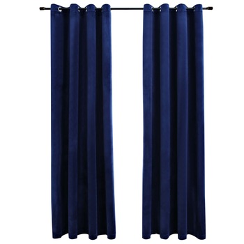 Set de 2 draperii opace din catifea cu inele metalice,, vidaXL, Catifea, 140 x 225 cm, Albastru Set de 2 draperii opace din catifea cu inele metalice,, vidaXL, Catifea, 140 x 225 cm, Albastru