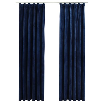 Set de 2 draperii opace din catifea cu carlige, vidaXL, Catifea, 140 x 175 cm, Albastru Set de 2 draperii opace din catifea cu carlige, vidaXL, Catifea, 140 x 175 cm, Albastru