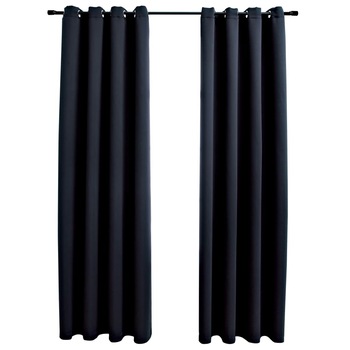 Set de 2 draperii opace cu inele metalice, vidaXL, Tesatura, 140 x 225 cm, Negru Set de 2 draperii opace cu inele metalice, vidaXL, Tesatura, 140 x 225 cm, Negru