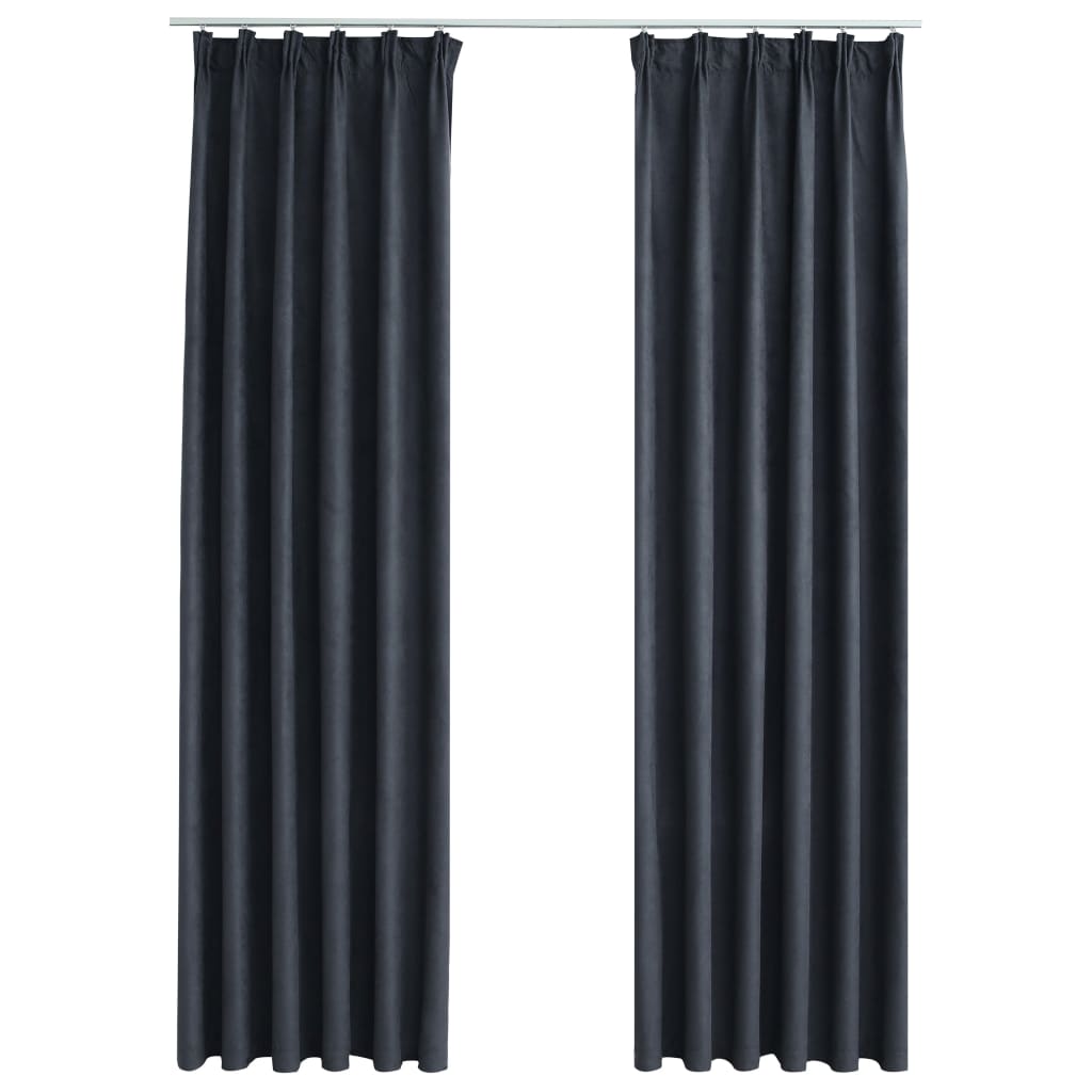 Set de 2 draperii opace cu carlige, vidaXL,Tesatura, 140 x 175 cm, Gri