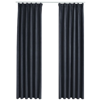 Set de 2 draperii opace cu carlige, vidaXL,Tesatura, 140 x 175 cm, Gri Set de 2 draperii opace cu carlige, vidaXL,Tesatura, 140 x 175 cm, Gri