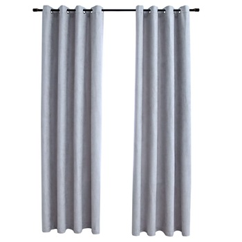 Set de 2 draperii opace cu inele, vidaXL, Tesatura, 140 x 225 cm, Gri Set de 2 draperii opace cu inele, vidaXL, Tesatura, 140 x 225 cm, Gri