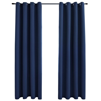 Set de 2 draperii opace cu inele, vidaXL,Tesatura, 140 x 225 cm, Albastru Set de 2 draperii opace cu inele, vidaXL,Tesatura, 140 x 225 cm, Albastru
