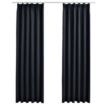 Set de 2 draperii opace cu carlige, vidaXL,Tesatura, 140 x 225 cm, Antracit Set de 2 draperii opace cu carlige, vidaXL,Tesatura, 140 x 225 cm, Antracit