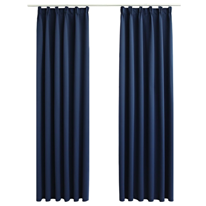 Set de 2 draperii opace cu carlige, vidaXL, Tesatura, 140 x 175 cm, Albastru