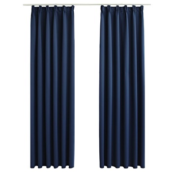 Set de 2 draperii opace cu carlige, vidaXL,Tesatura, 140 x 175 cm, Albastru Set de 2 draperii opace cu carlige, vidaXL,Tesatura, 140 x 175 cm, Albastru