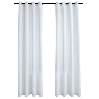 Set de 2 draperii opace cu inele metalice, vidaXL, Tesatura, 140 x 245 cm, Alb Set de 2 draperii opace cu inele metalice, vidaXL, Tesatura, 140 x 245 cm, Alb