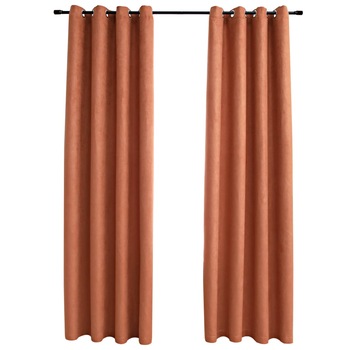 Set de 2 draperii opace cu inele, vidaXL, Tesatura, 140 x 175 cm, Ruginiu Set de 2 draperii opace cu inele, vidaXL, Tesatura, 140 x 175 cm, Ruginiu