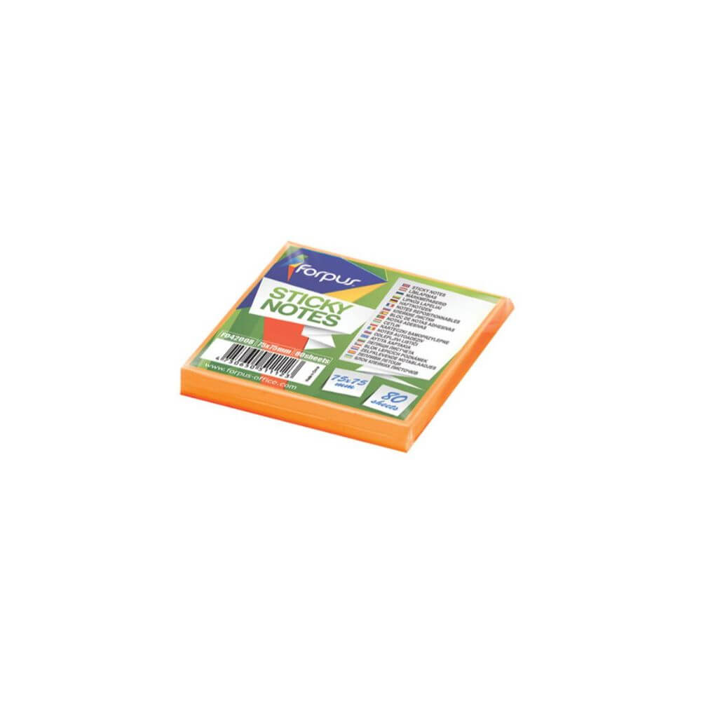 Notite Adezive FORPUS, 75x75 mm, 80 File, Culoare Portocalie