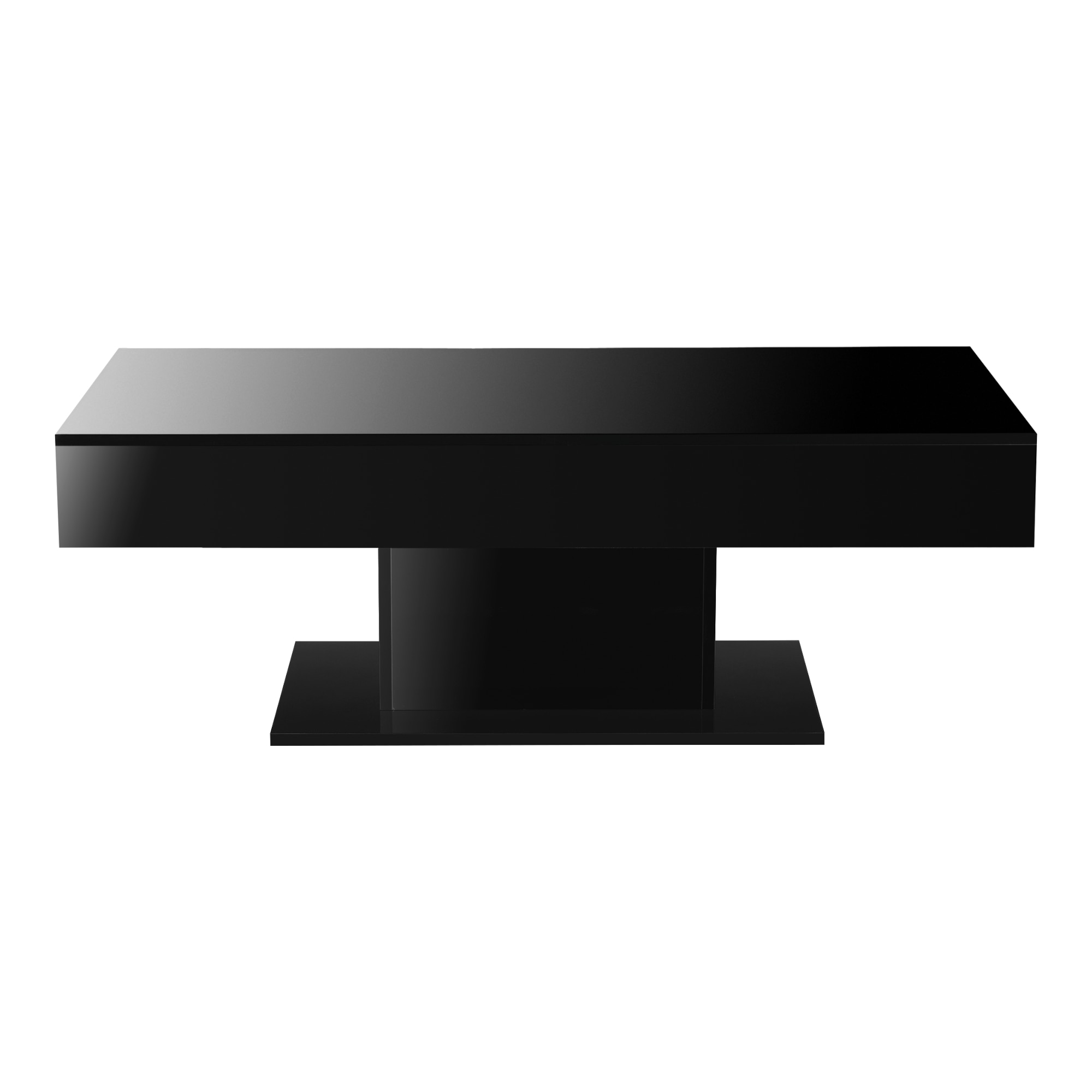 Masuta cafea Lunen SH, en.casa, 40 x 110 x 60 cm, PAL/melamina, negru extralucios, cu blat mobil si doua compartimente depozitare