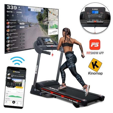 Banda de alergat electrica Orion Run M600, Bluetooth Kinomap/Fitshow/Zwift, inclinare automata, greutatea maxima a utilizatorului 120 kg, boxe, MP3