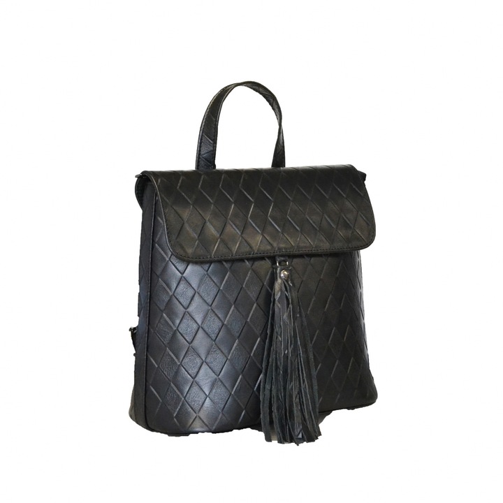 Zea női hátizsák, rombusz minta, 26x14x27, fekete