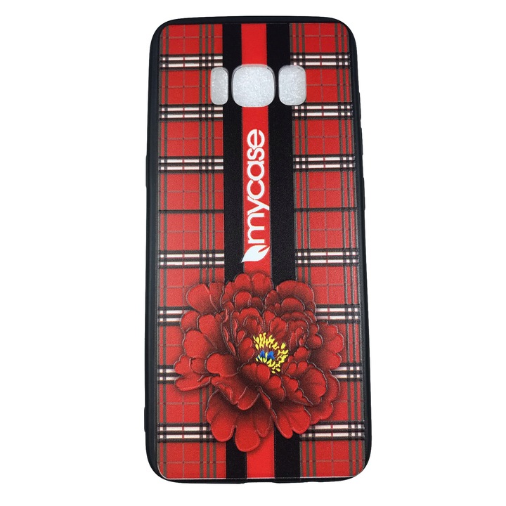 Husa compatibila cu Samsung S8, TPU si silicon, Design Floare, Rosu