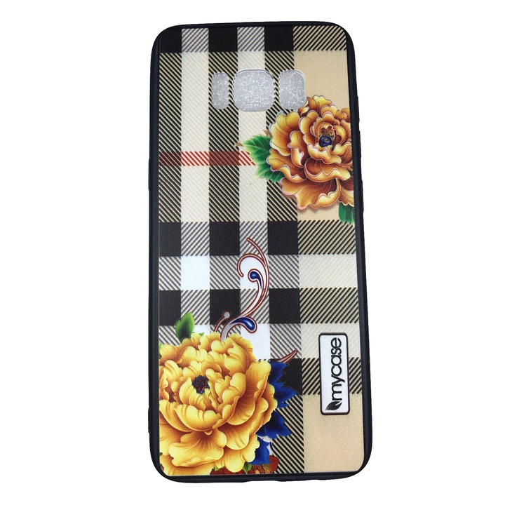 Husa compatibila cu Samsung S8, TPU si silicon, Design Flori, Galben
