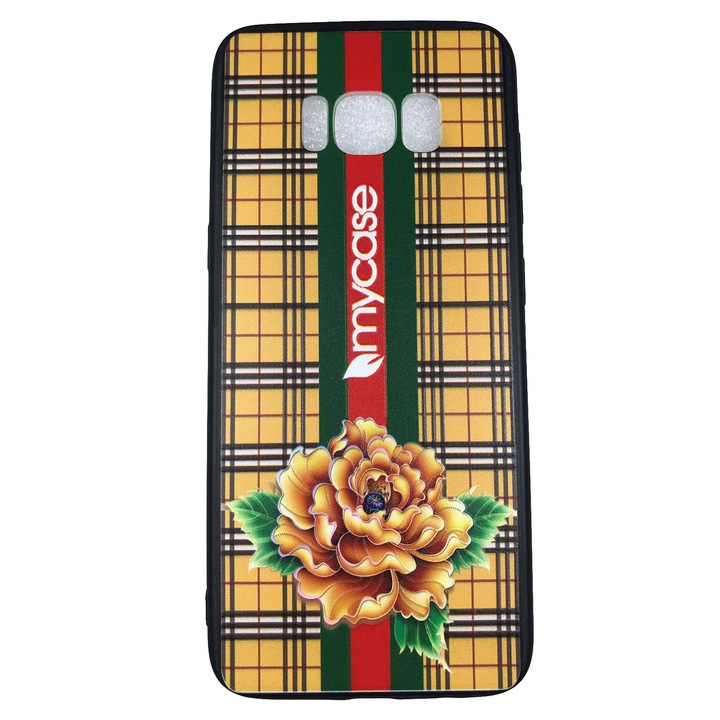 Husa compatibila cu Samsung S8, TPU si silicon, Design Floare, Galben