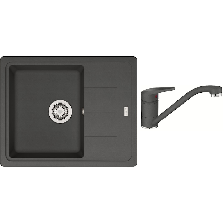 Grafit mosogató és csaptelep készlet, kerámia patron, 620 x 500 mm - 35 mm, fekete