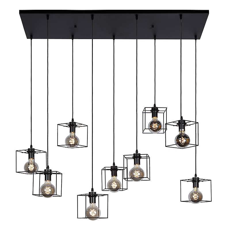 Lustra Cojom, Rain, 9x60W, E27, 220V, metal si lemn, culoare neagra