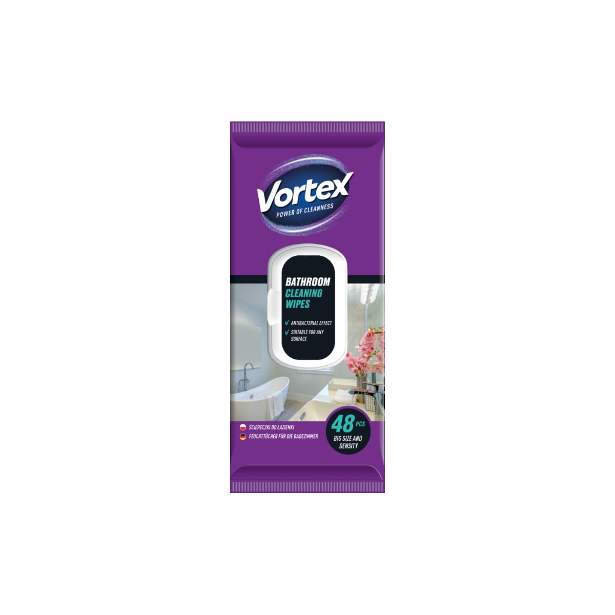 Servetele umede cu efect antibacterian pentru suprafetele din baie, 48 buc, VORTEX