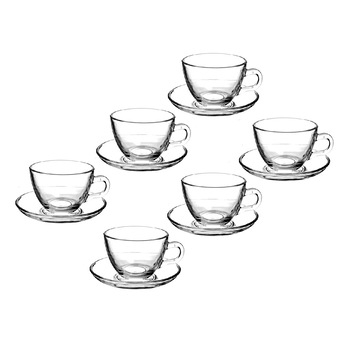 Set cesti sticla cu farfurii pentru cafea PureGlass, 250 ml, 12 buc Set cesti sticla cu farfurii pentru cafea PureGlass, 250 ml, 12 buc