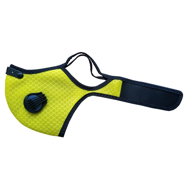 Жълта защитна маска, модерен външен вид, спортна, с въглероден филтър, 2 клапана