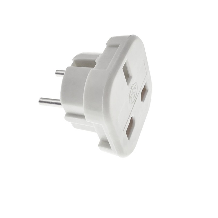 Adaptor stecher priza UK la priza Europa, slim, alb Alb
