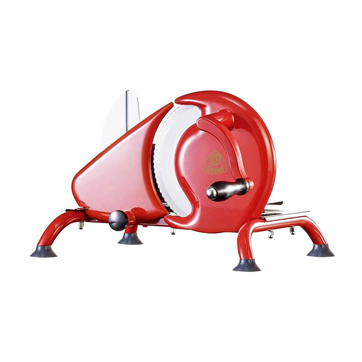 Feliator manual Graef, H93, corp din aluminiu, lama din otel inoxidabil cu diametrul de 19 cm, protectie pentru degete, usor de folosit, maneta cu maner din lemn autentic, design retro, rosu