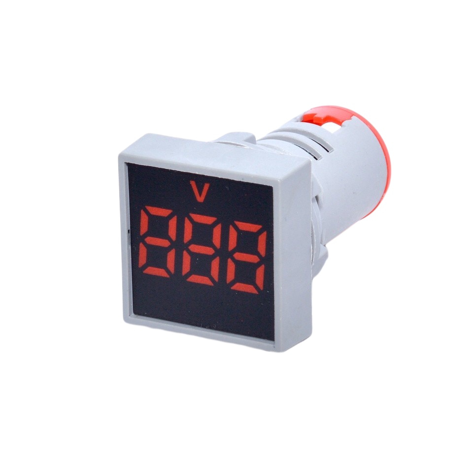 Voltmetru patrat de panou, 22mm rosu