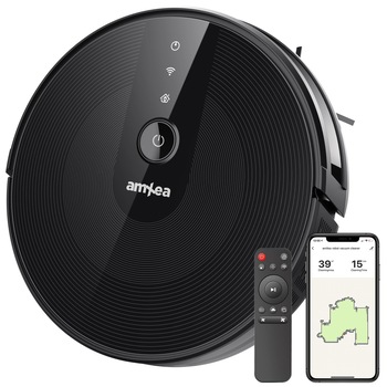 Aspirator robot amXea E37 Negru, Wi-Fi app, smart memory, navigare giroscopica, multi-suprafete, curatare uscata, perie centrala Aspirator robot amXea E37 Negru, Wi-Fi app, smart memory, navigare giroscopica, multi-suprafete, curatare uscata, perie centrala