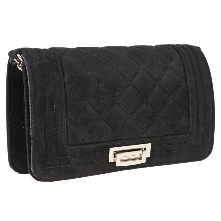 Bőrből készült, fekete szinű steppelt táska, TheBagShop